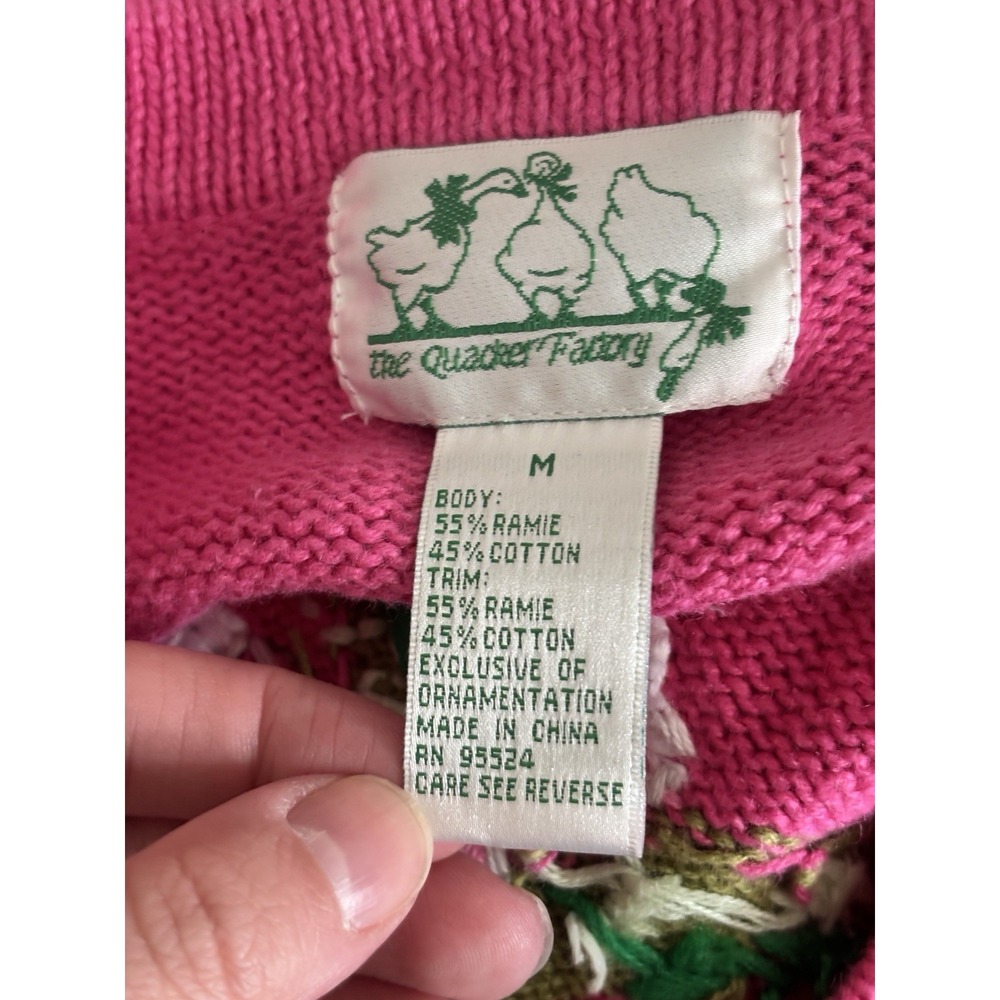VTG 90s Spring Wild Flowers Embroidered Cotton‎ Cardigan Medium Pink Cottage - Picture 4 of 6